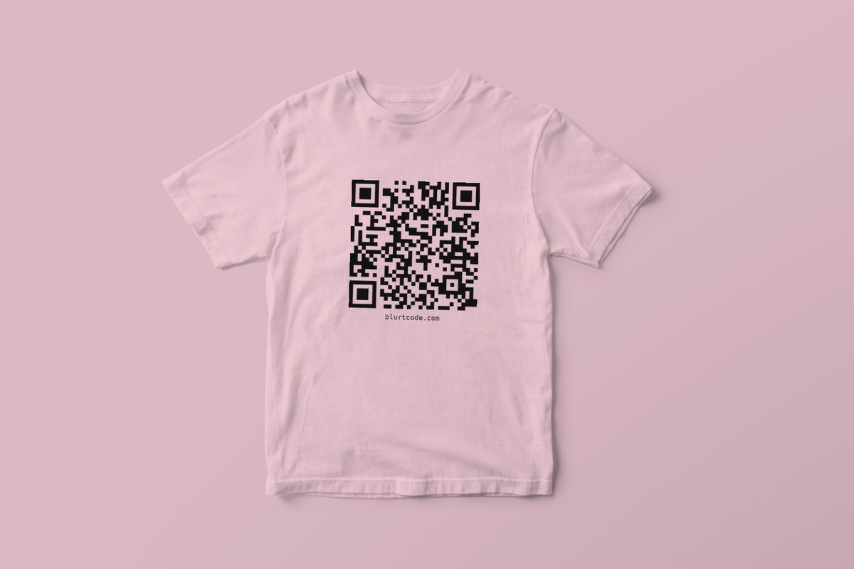 Dusty pink tee with a printed QR code